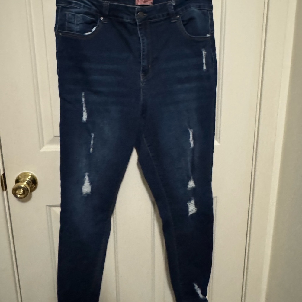 Wax Jean Women's Dark Blue Distressed Skinny Jeans